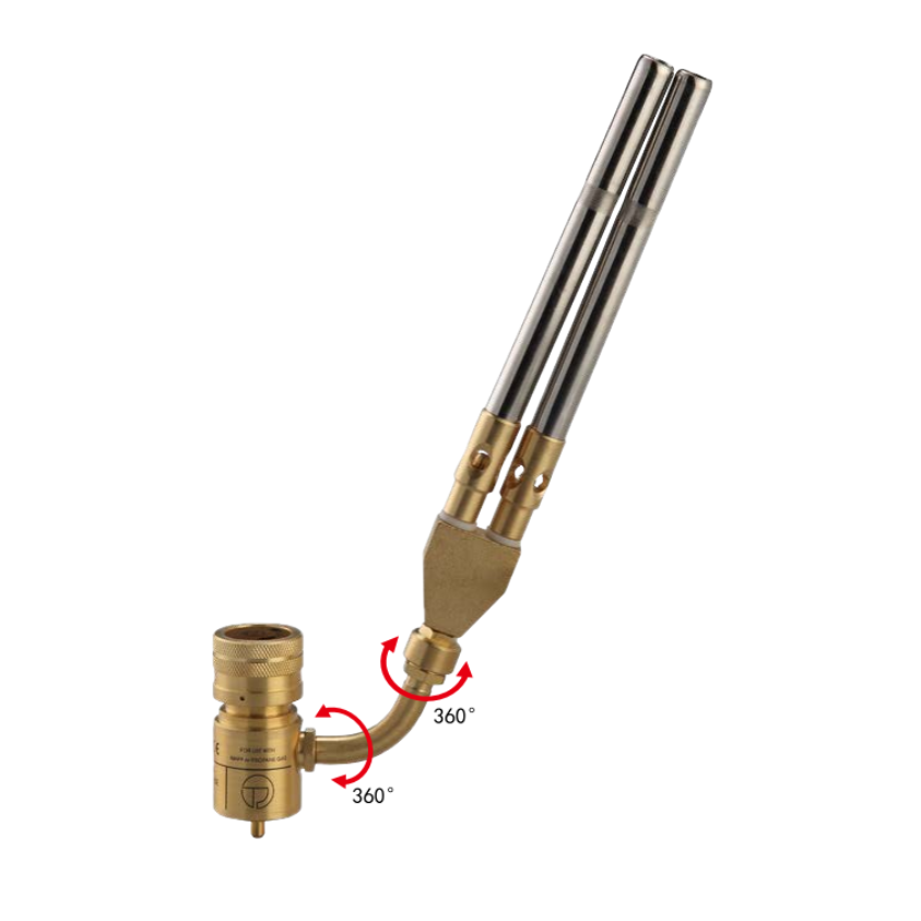 High Quality HT-1D2 Dual-Tip Torch (both the Bent Tube and the Tip Can Swivel 360°) Brass Made High Flame Temperature Torch