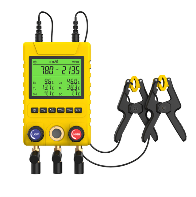 China Factory HVAC Refrigeration Digital Manifold Gauge Set Air Conditioning Pressure Gauge with Temperature Tester for Sale