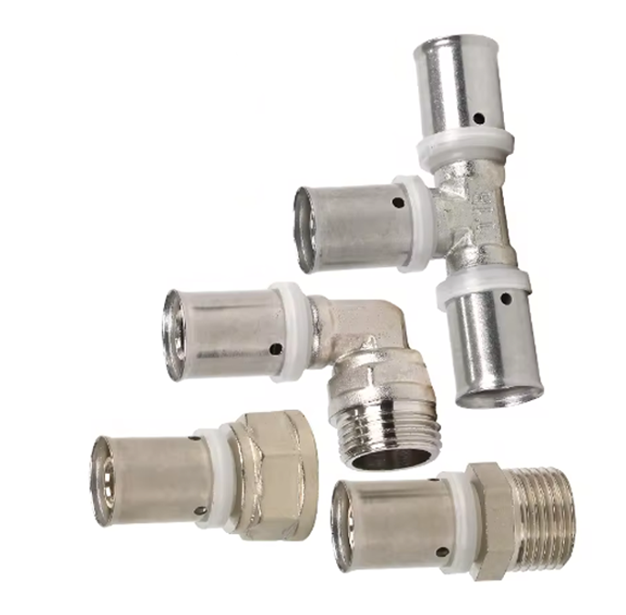 Wholesale Accessories High Quality PEX Multilayer Fitting PERT Fitting Pipe Press Fitting Nickelplating Male Tee Brass Fitting